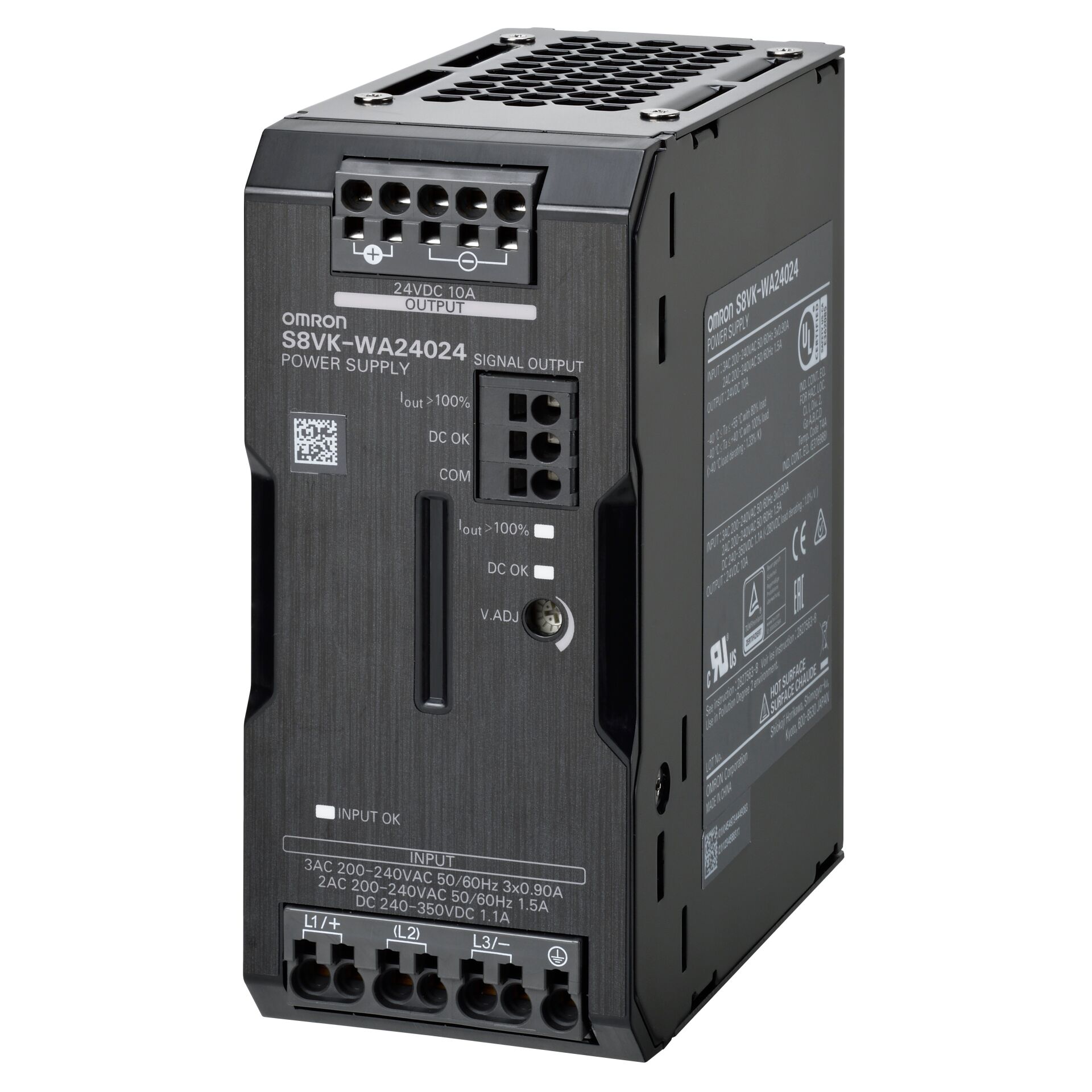 3-phase power supply, 240 W, 24 VDC, 10 A, DIN rail mounting