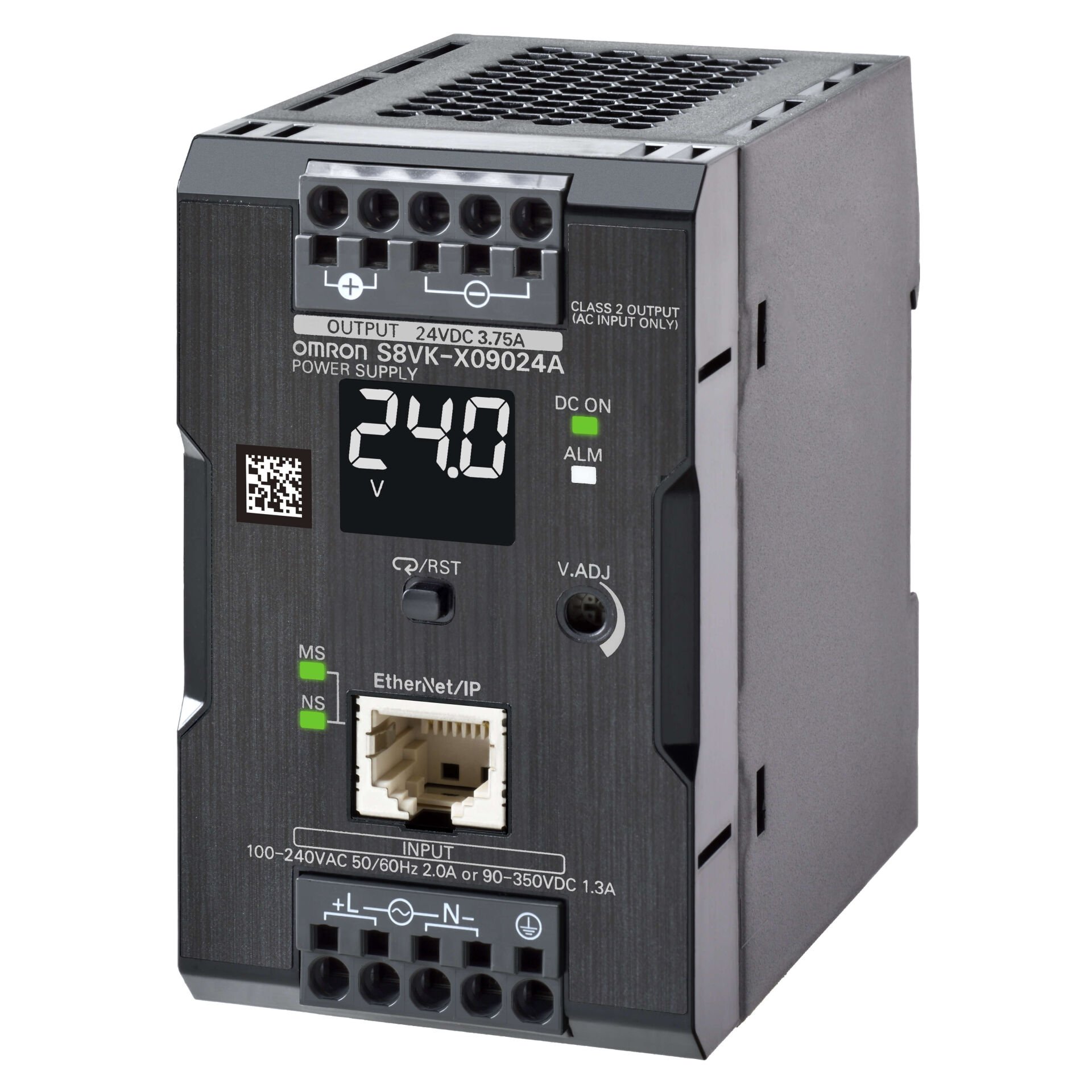 Book type power supply, 90 W, 24 VDC, 3.75 A, DIN rail mounting, Push-in terminal, Coated, display, Ethernet IP / Modbus TCP compatibility