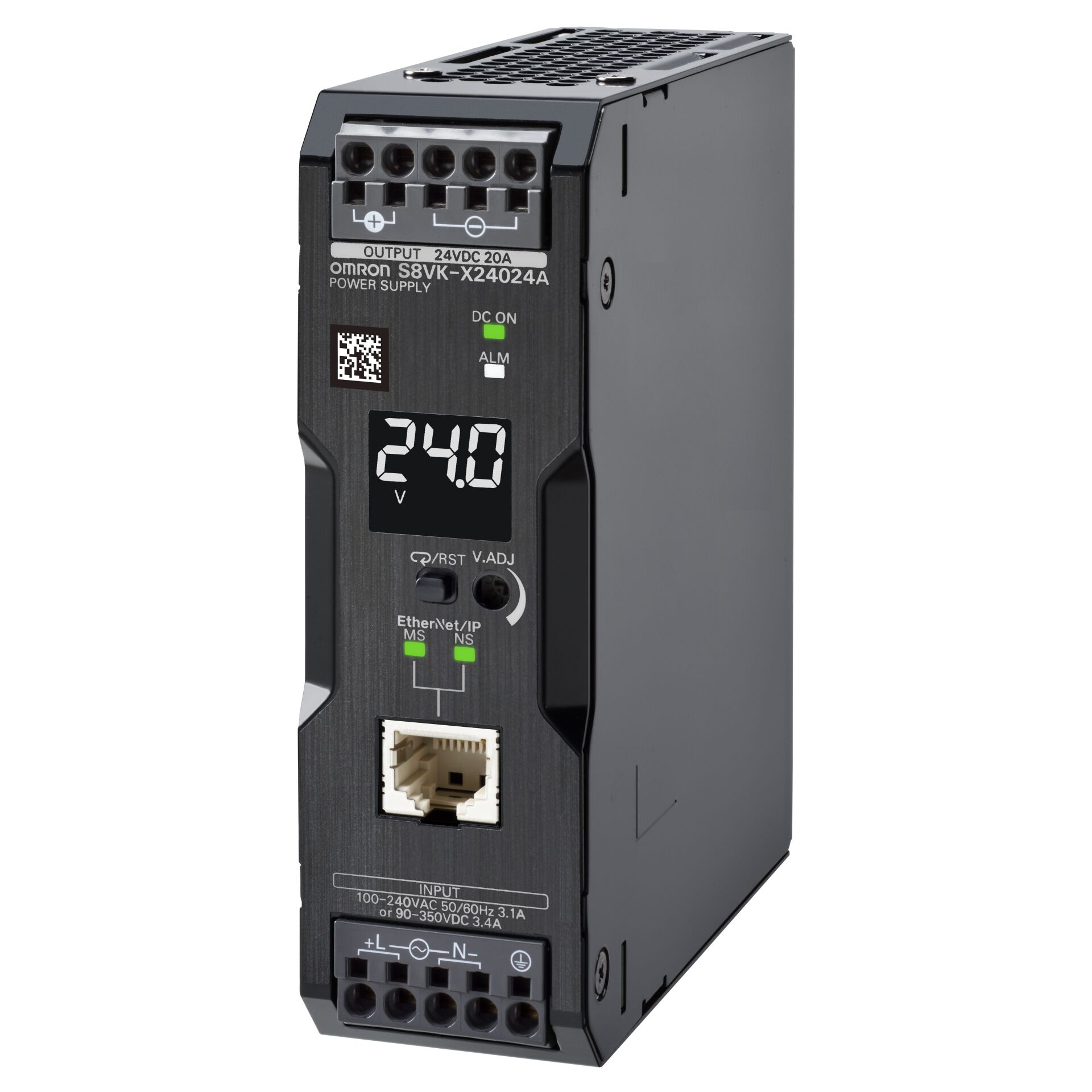 Book type power supply, 240 W, 24 VDC, 10 A, DIN rail mounting, Push-in terminal, Coated, display, Ethernet IP / Modbus TCP compatibility