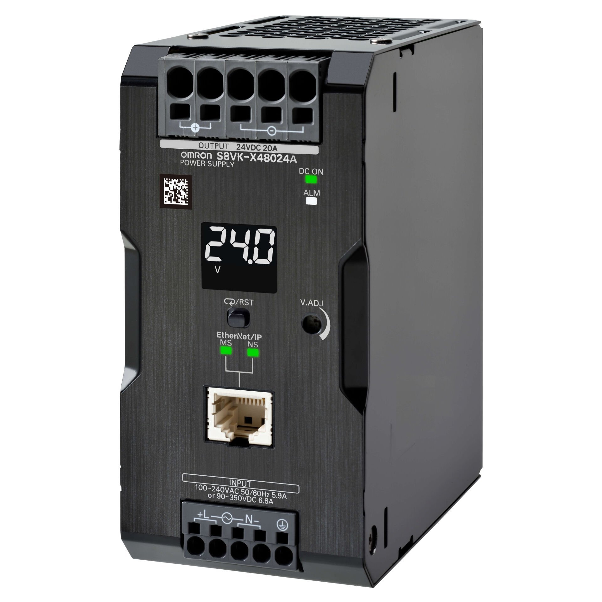 Book type power supply, 480 W, 24 VDC, 20 A, DIN rail mounting, Push-in terminal, Coated, display, Ethernet IP / Modbus TCP compatibility