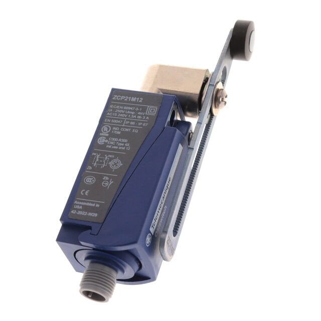 Limit switch, Limit switches XC Standard, XCKP, thermoplastic plastic roller lever var.length, 1NC+1 NO, snap, M12